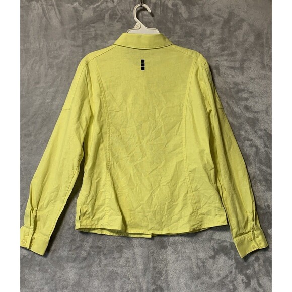 Jamie Sadock Womens Shirt Small Yellow Golf Linen Blend Button Up Collar Pockets - Picture 4 of 11